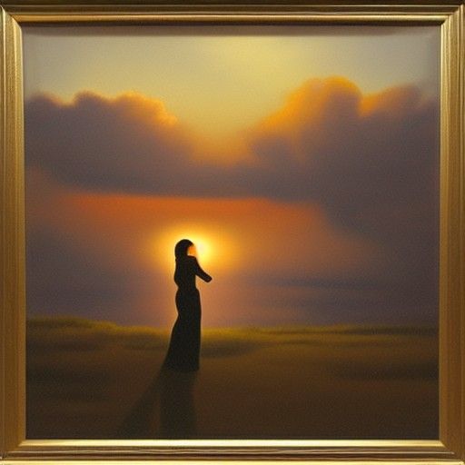 Twilight Embrace: A Silhouette Oil Painting