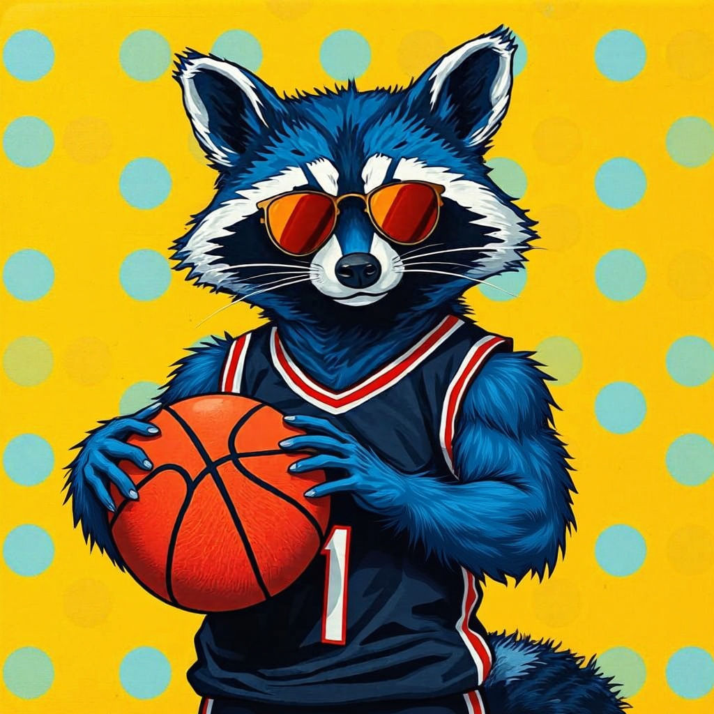 Blue Raccoon Basketball Player in Dreamy Style