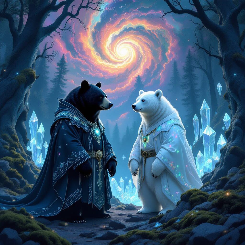 Bioluminescent Bears in Crystal Forest