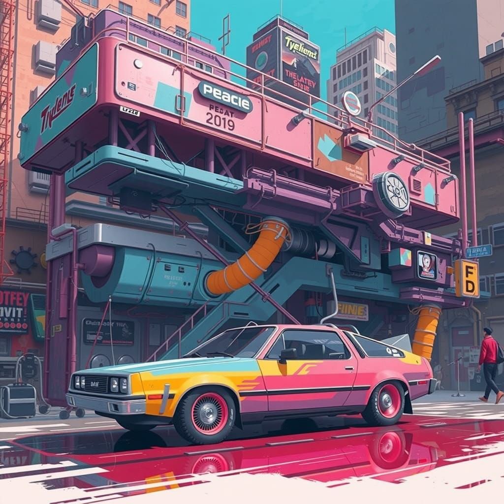 Retro-Futuristic Metropolis Amidst Waterfalls