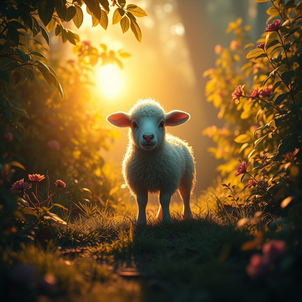Fluffy Sheep in Sunbeam: Matte Painting Art