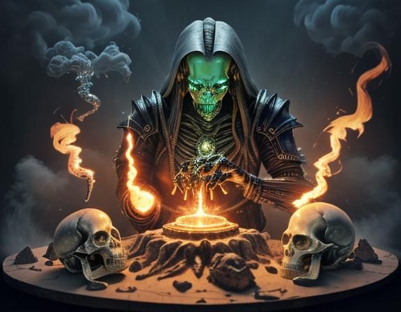 Biomechanical Demon Materializing with Crystal Skull