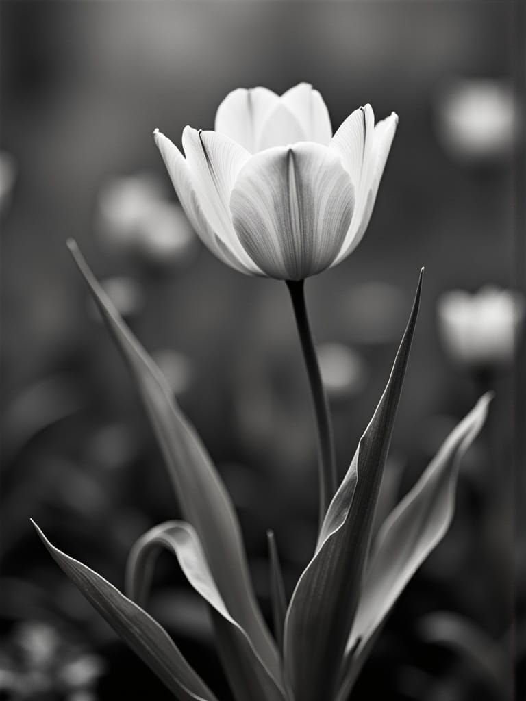 A Single Tulip in Monochrome Grunge Oil Painting