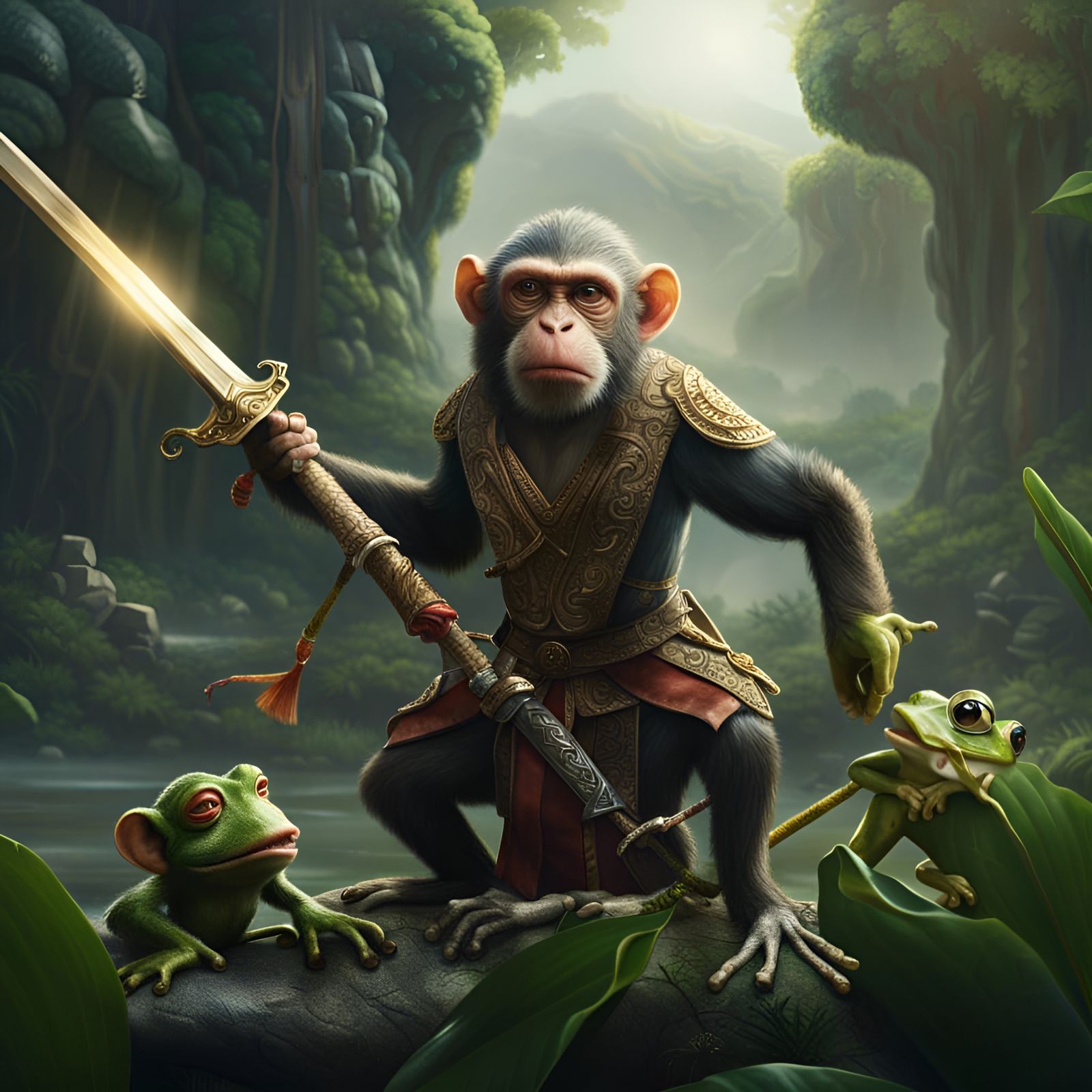 Epic Monkey and Frog Sword Fight