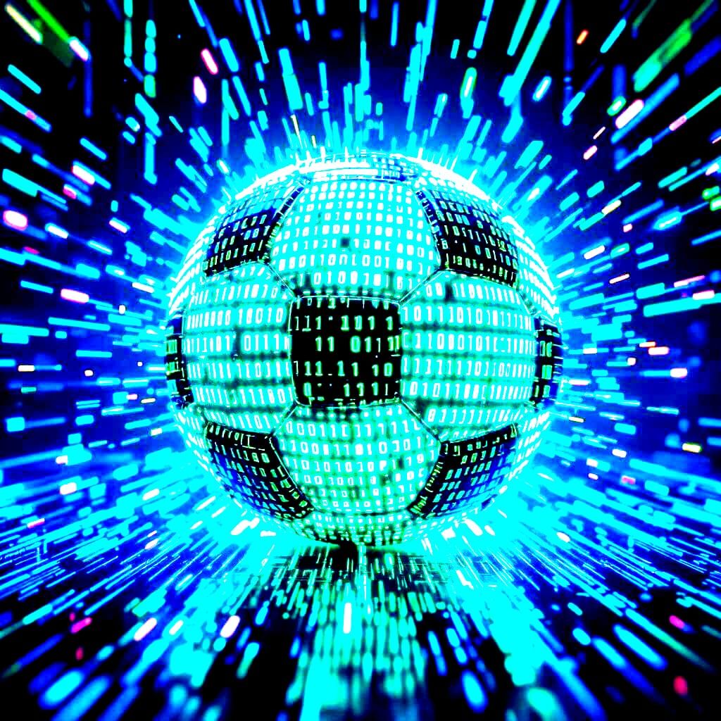 Glowing Binary Code Soccer Ball in Digital Void