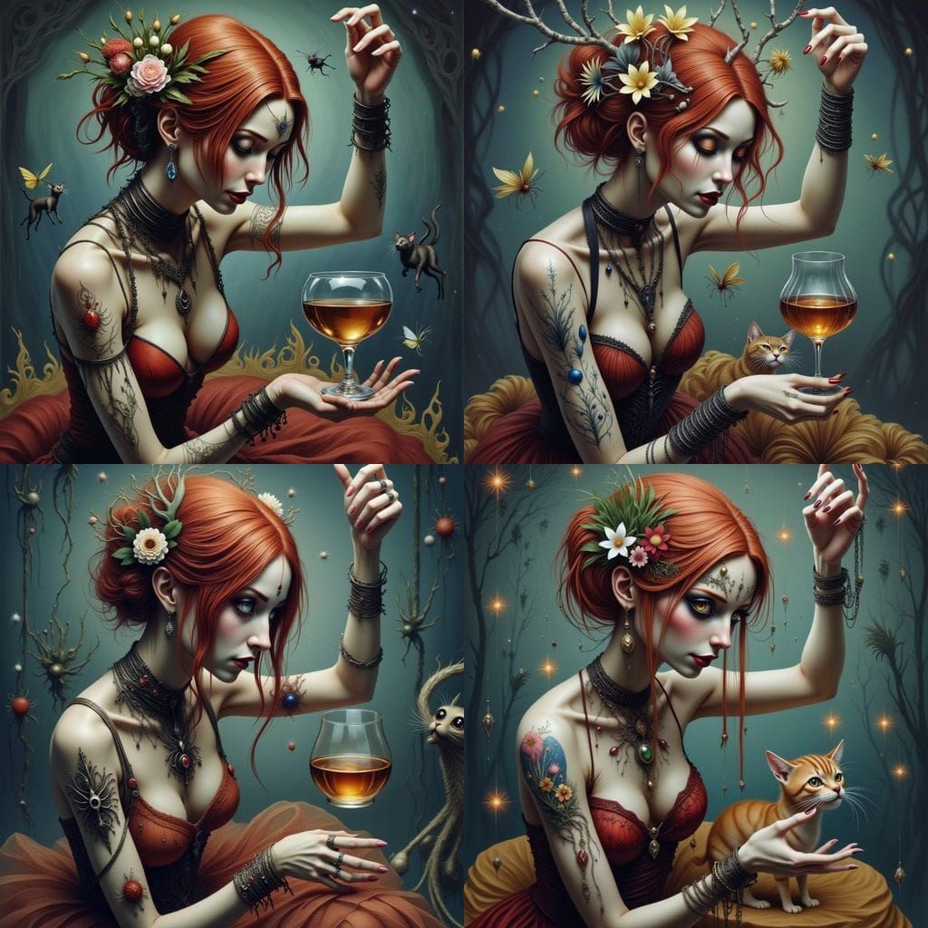 Gypsy Fortune Teller with Fireflies, Hyperrealistic Art