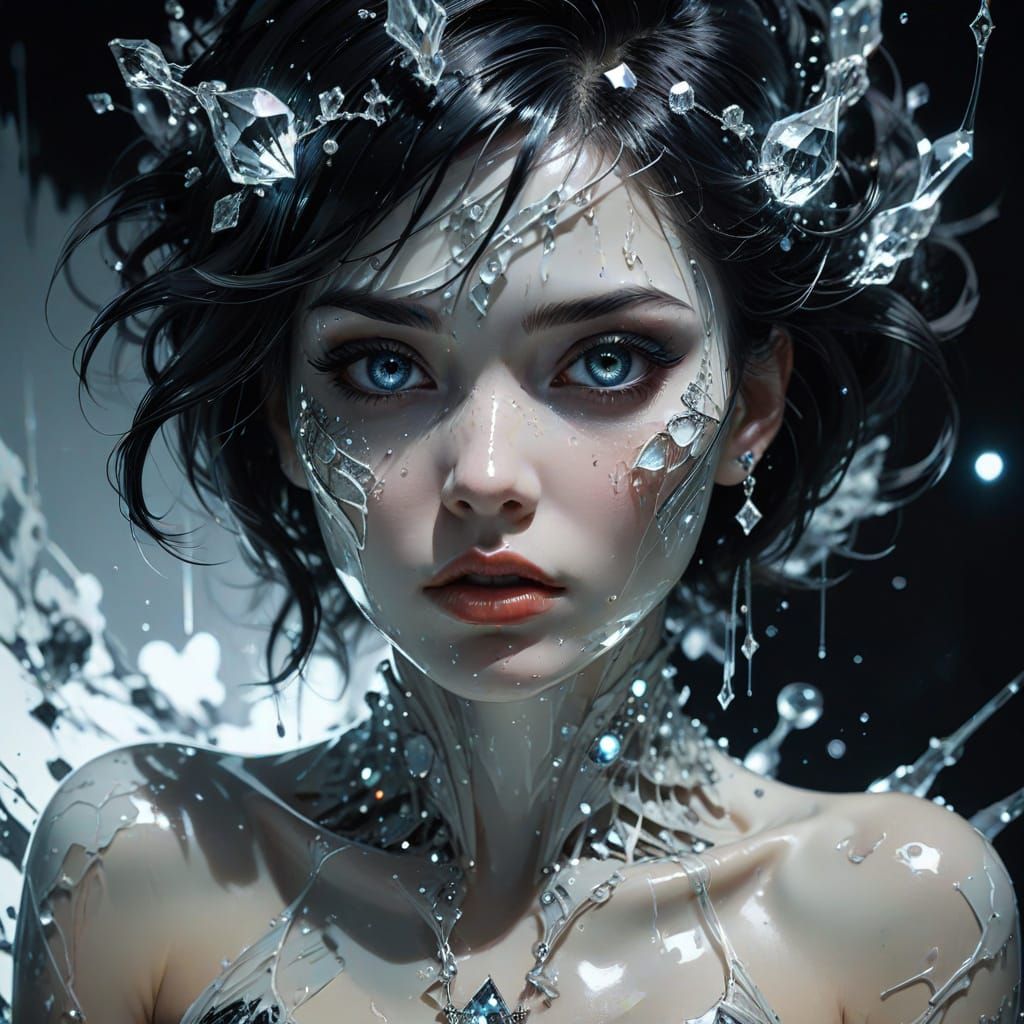 Surreal intricate Mysterious Woman Pin-up in bioluminescent white glow sharp focus,...