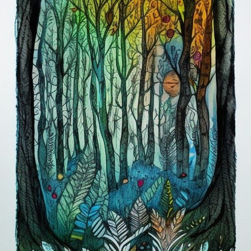 Magical Forest in Mixed Media Technique