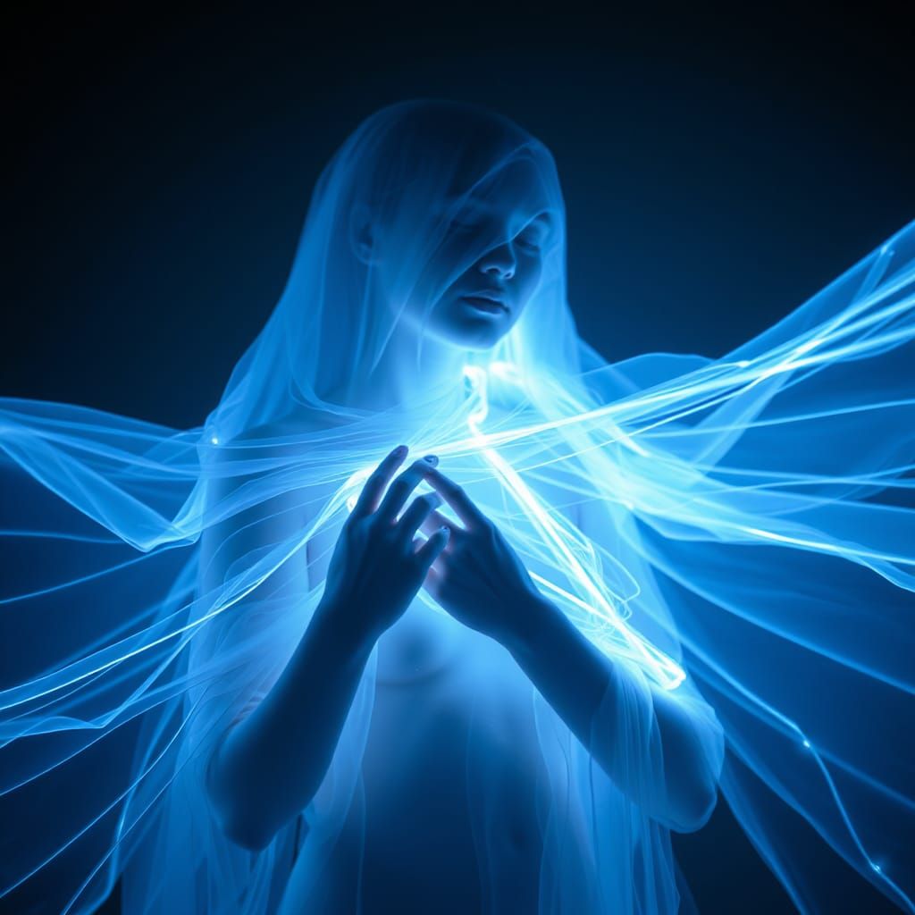 Iridescent Bioluminescent Woman Dancing in Laser Light