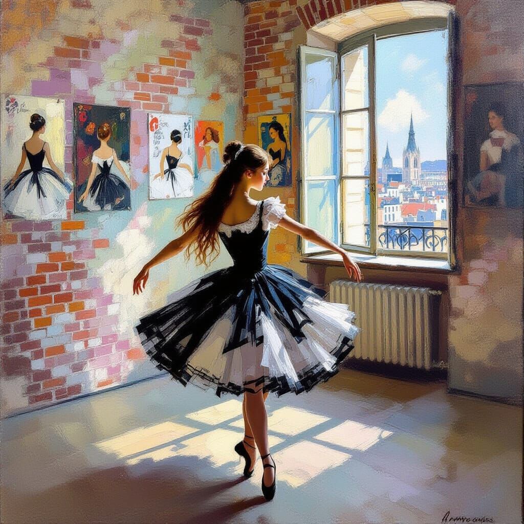 Young Dancer in Paris Studio, Acrylic Painting