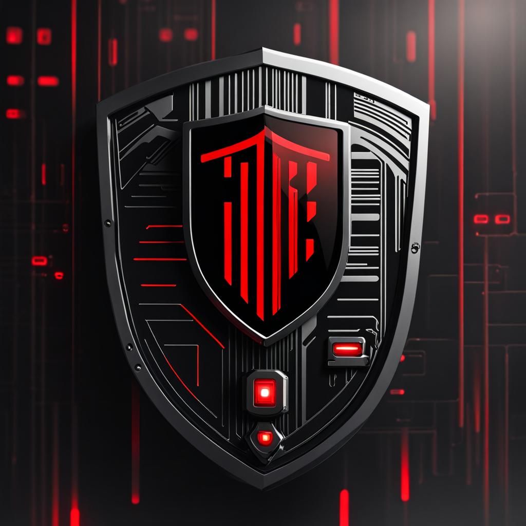 A black shield with a red LED display and a barcode, inspire...