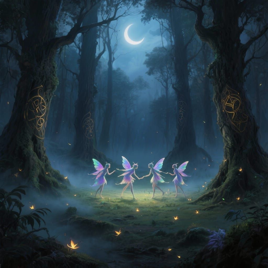 Mystical Forest Clearing at Twilight with Fairy Ring