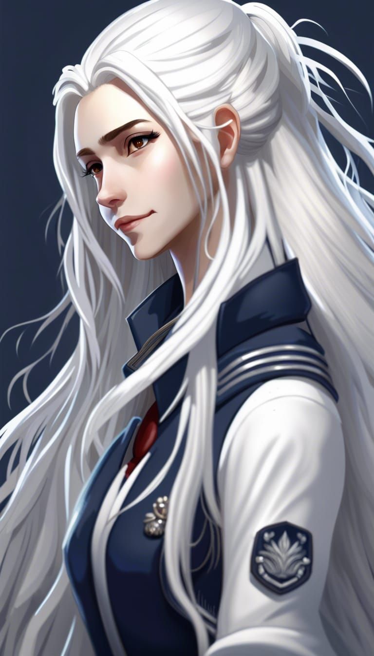 Hyperrealistic Portrait of Smiling Woman with White Hair