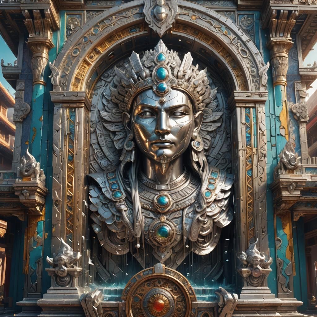 Ancient Platinum Palace: Hyperrealistic Concept Art