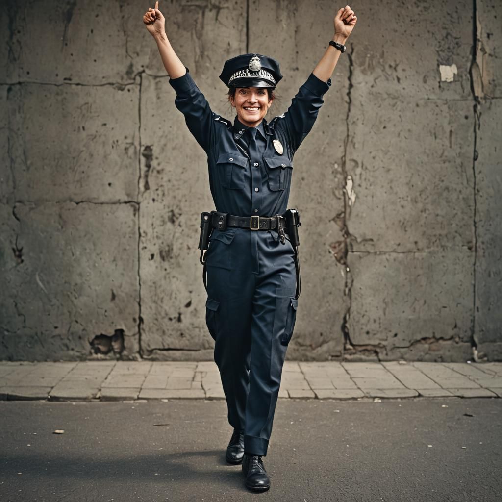 Happy 80s Policewoman Portrait in Ambient Light