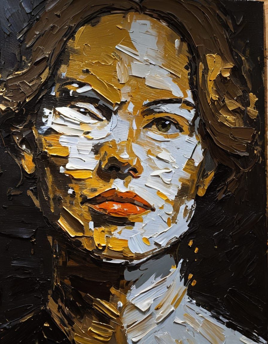 Post Impressionist Portrait. Close up. Claudine wears a cape...