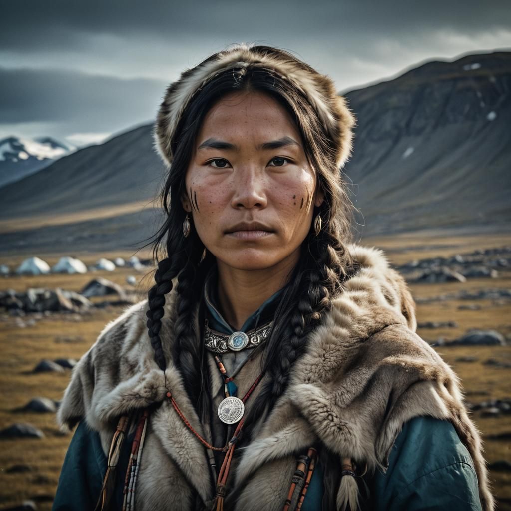 Arctic Indigenous Woman Portrait: Cinematic Film Still