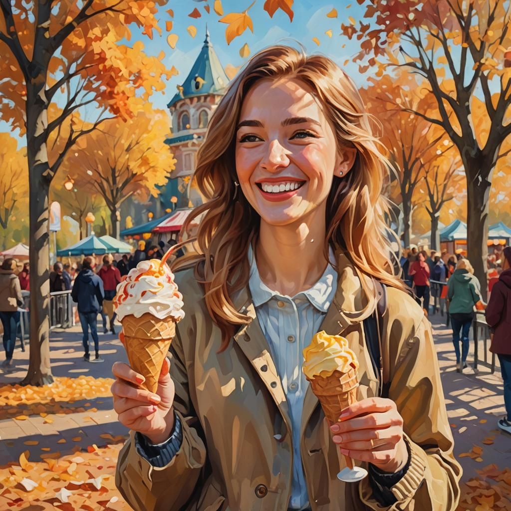 Impressionist Painting of Woman With Ice Cream