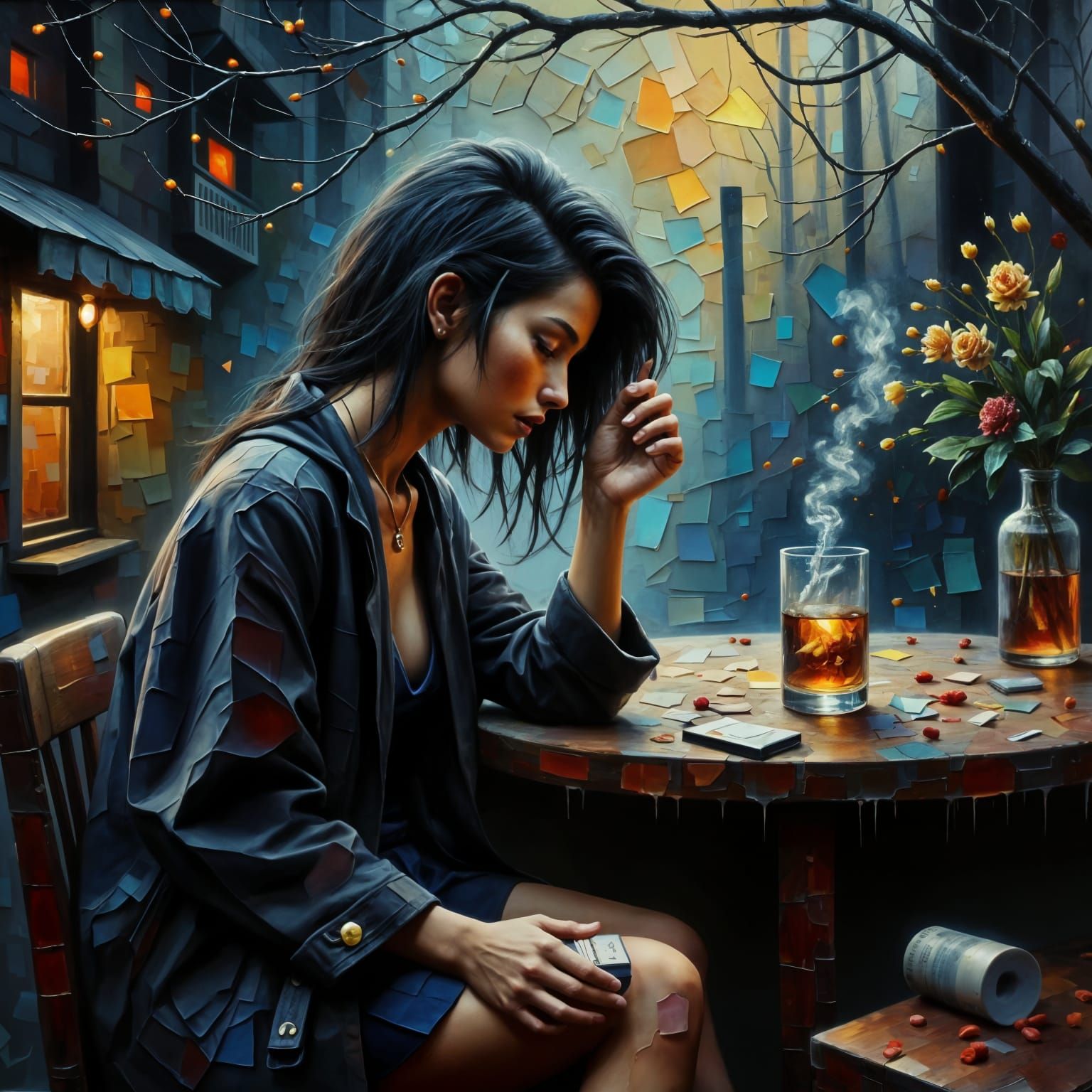 Soulful Woman's Blues in Neo-Impressionist Style