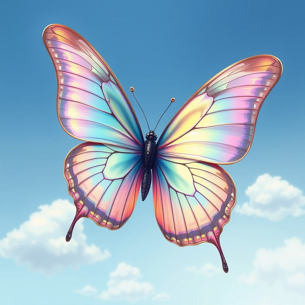 Iridescent Butterfly with Swirling Patterns in Dreamy Landsc...
