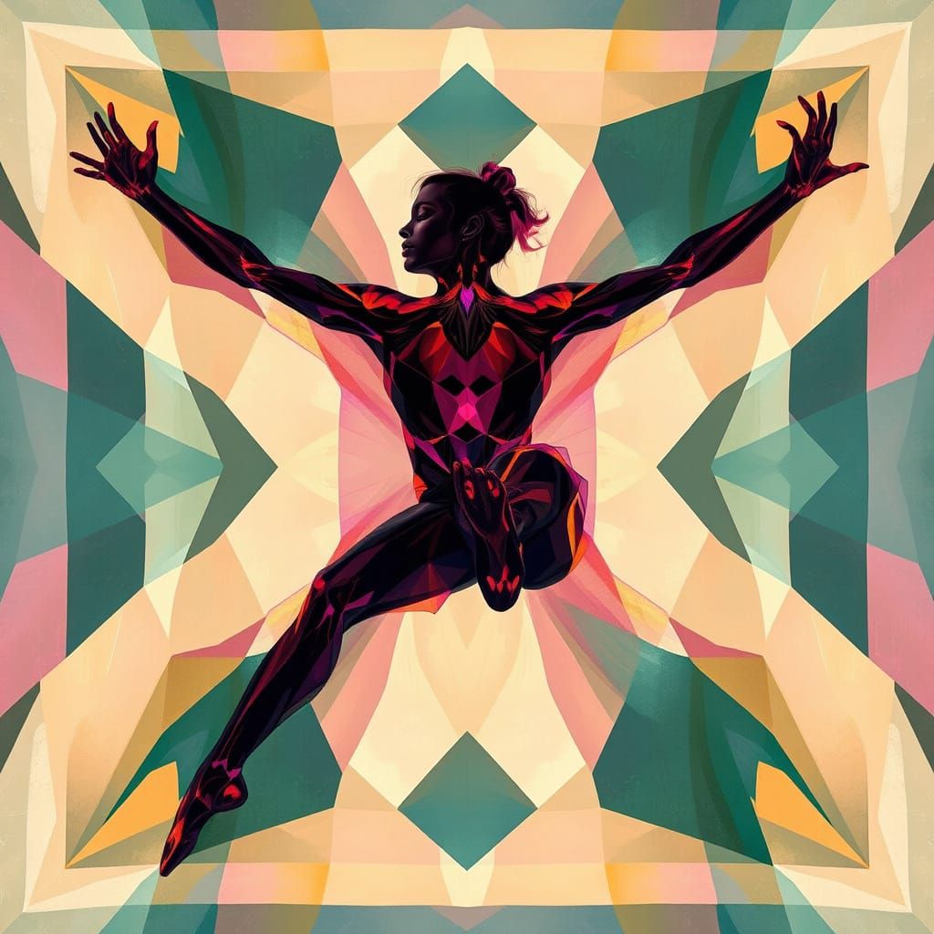 Abstract Acrobat Portrait in Cubist Style
