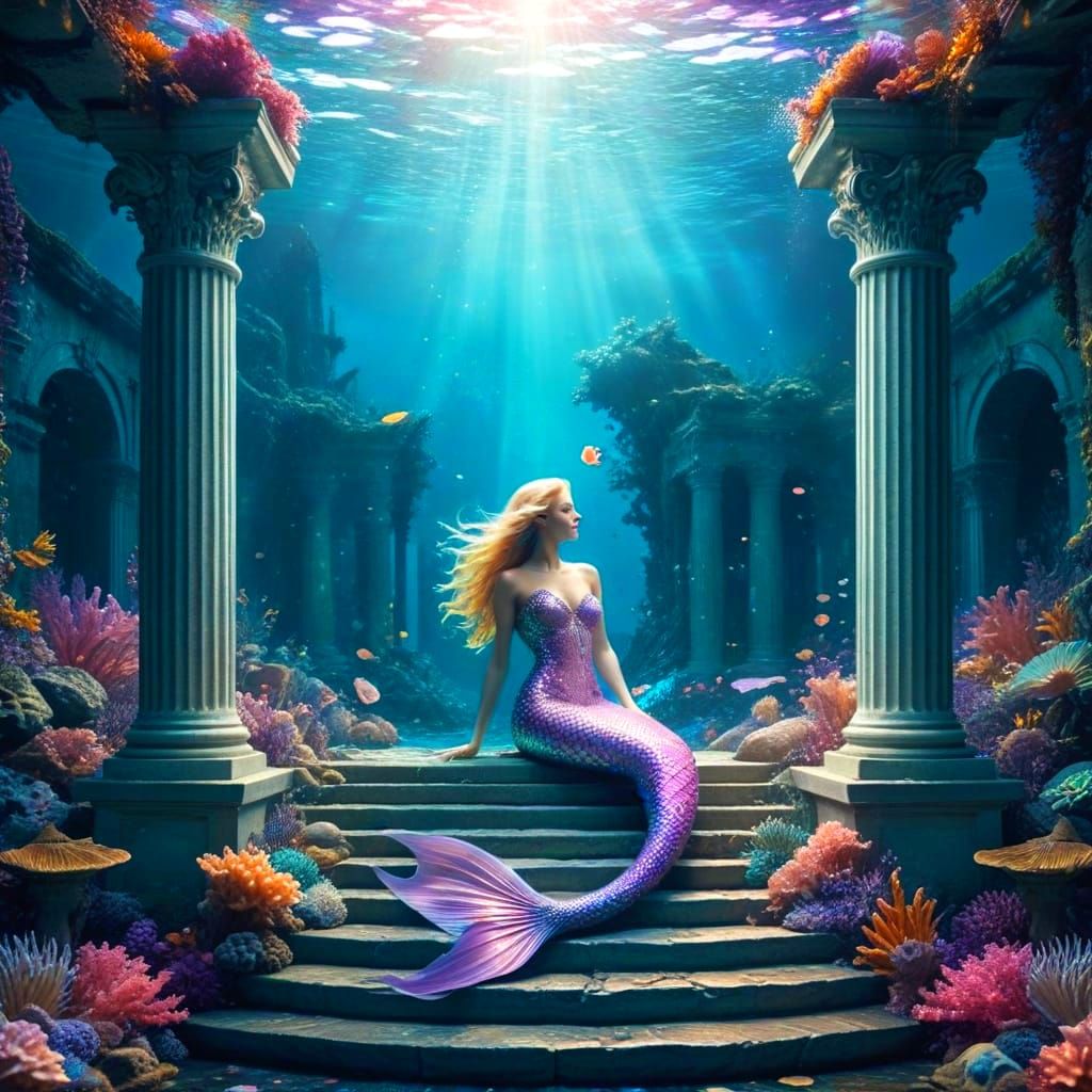 Mermaid in Vibrant Underwater Atlantis
