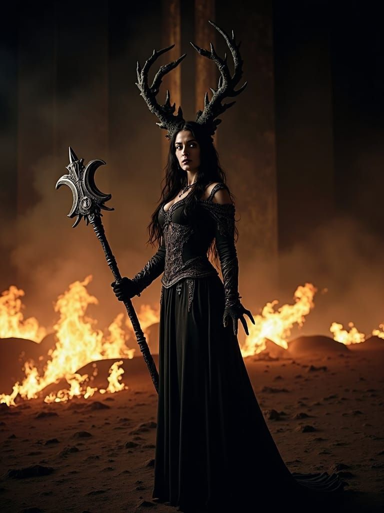 Menacing Goth Warrior with Mace: Hyper-realistic HDR Photo