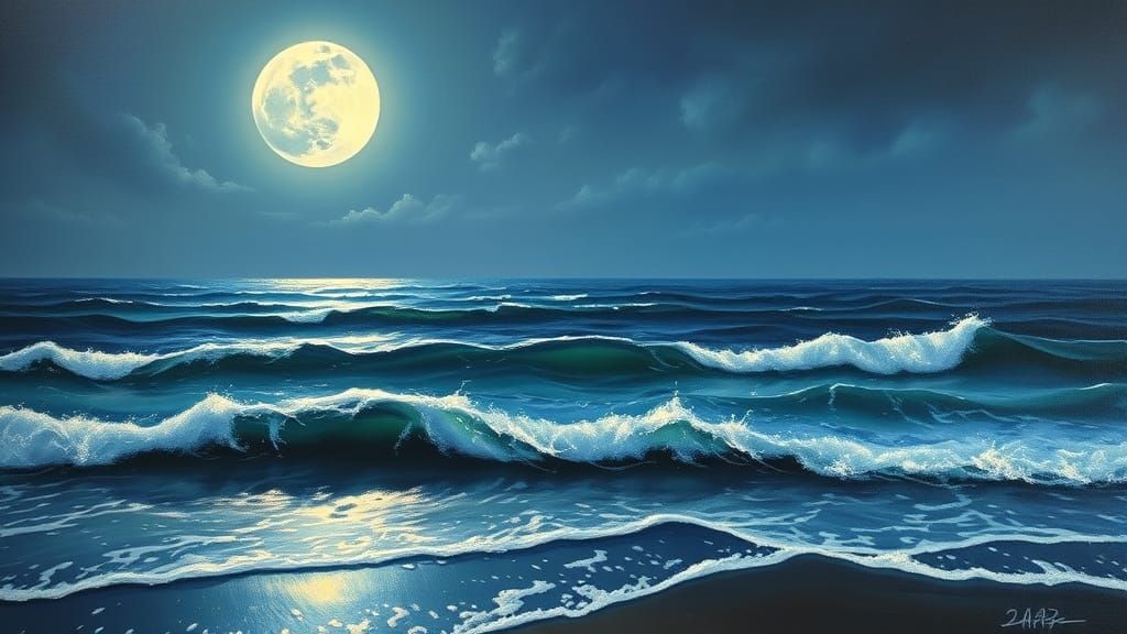 Dreamy Ocean Landscape in Soft Focus Oil Painting