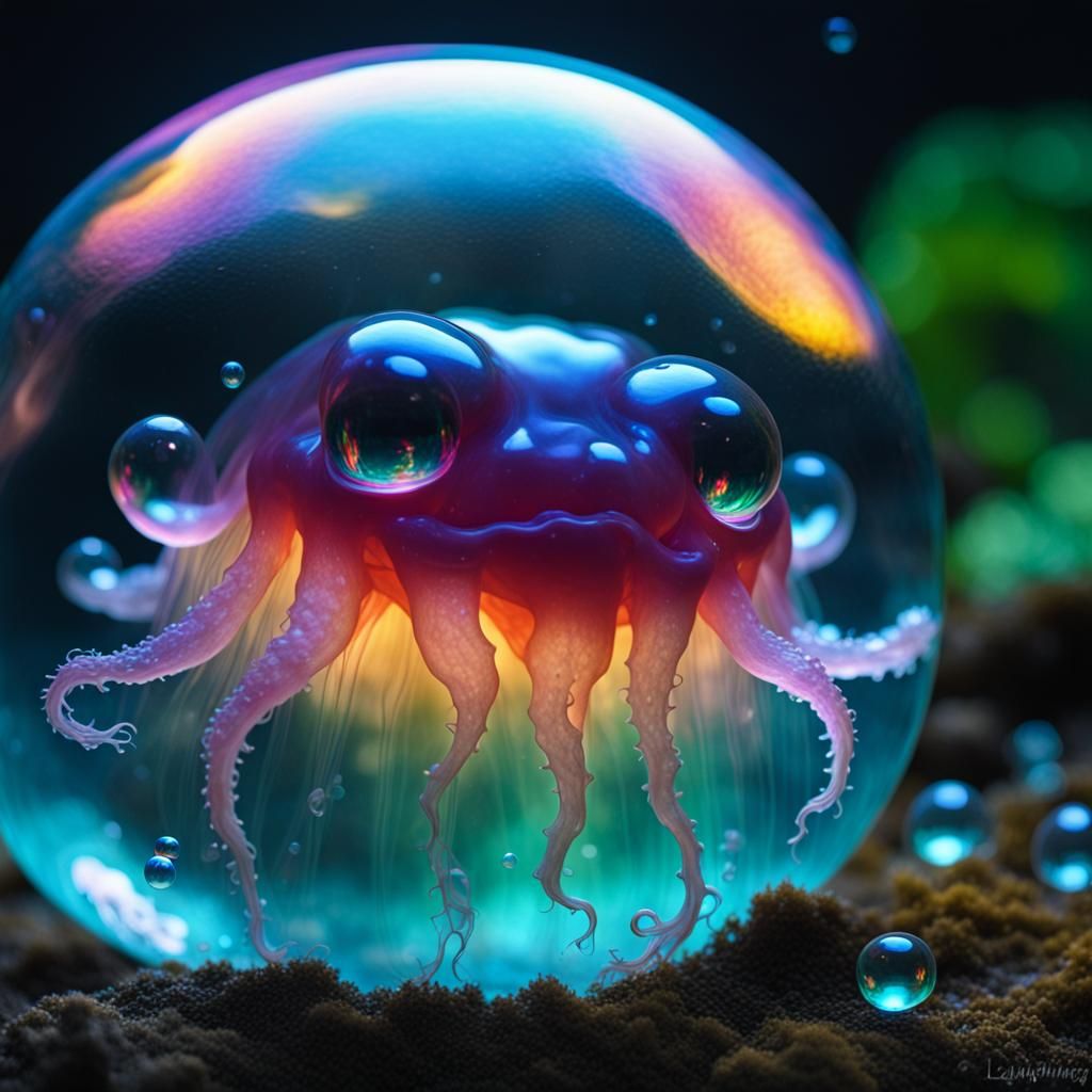 Bioluminescent Jelly Bubble with Fairy: Fantasy Art
