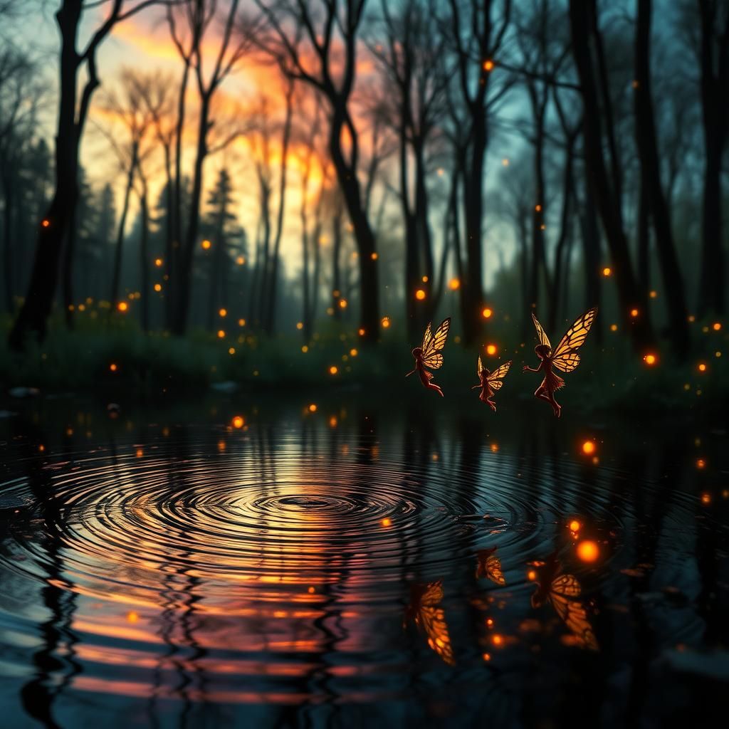 Fairies Dancing in Forest Glade: Klimt-Inspired Art