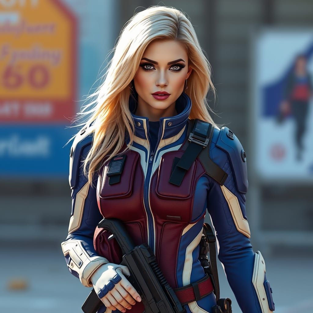 Futuristic Blonde Warrior in Tactical Gear