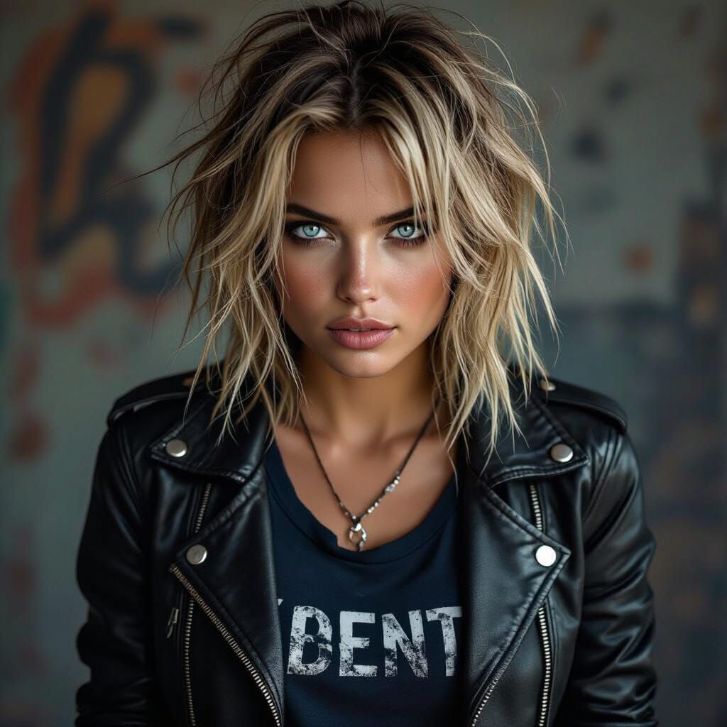 Metal Rocker Woman in Dimly Lit Studio