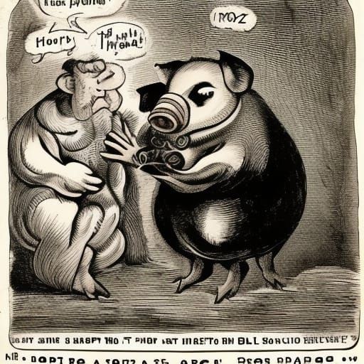 Surreal Underground Scene with Hog and Brazier