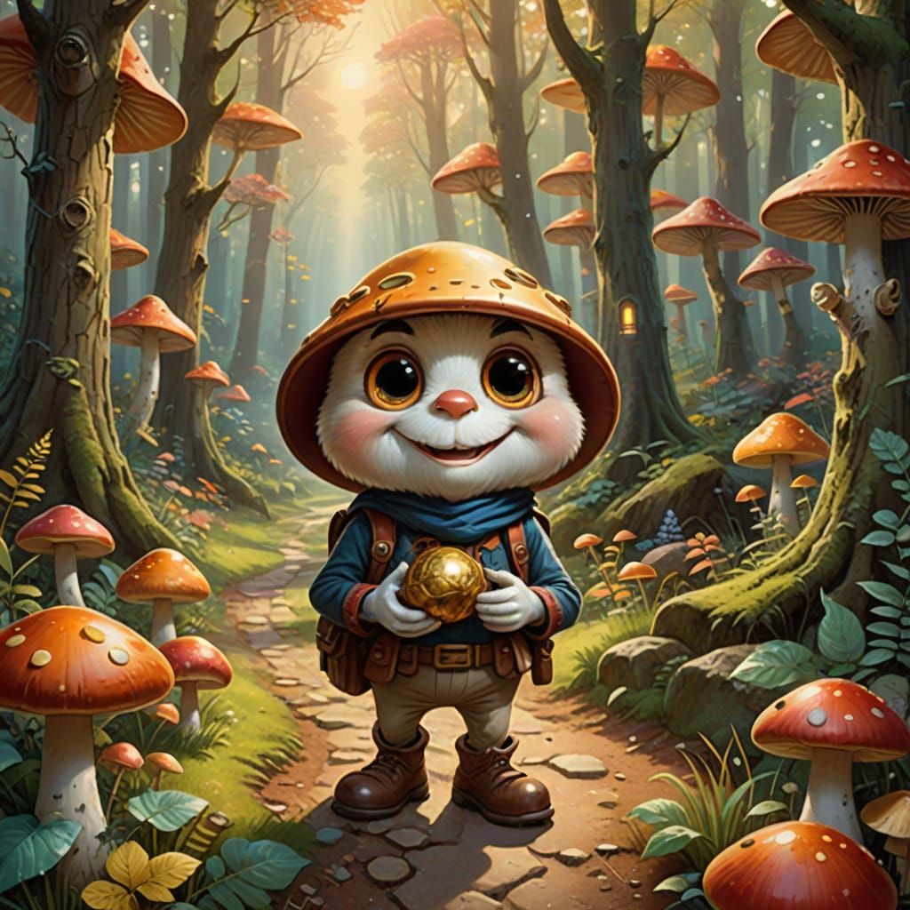 Whimsical Nut Hero in a Dreamy Forest Scene