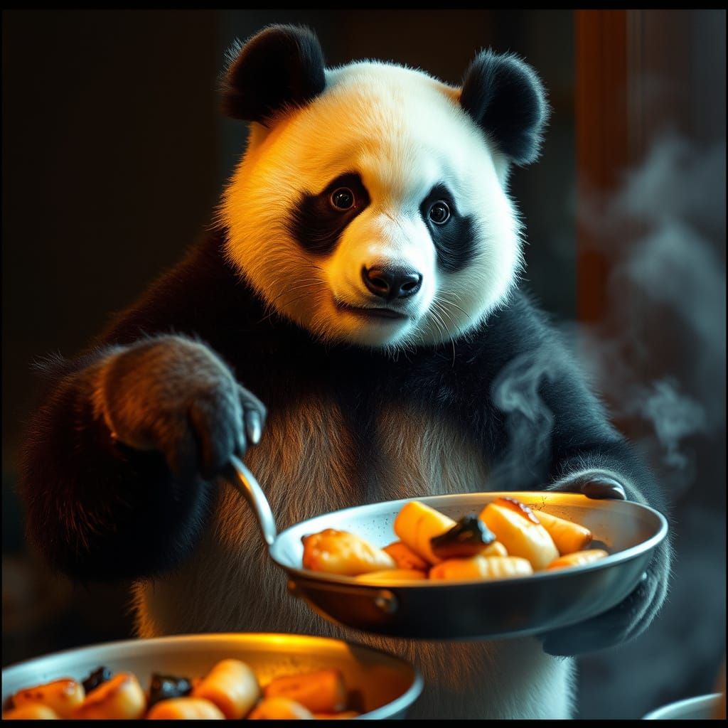 Panda Chef in Cinematic Cooking Scene