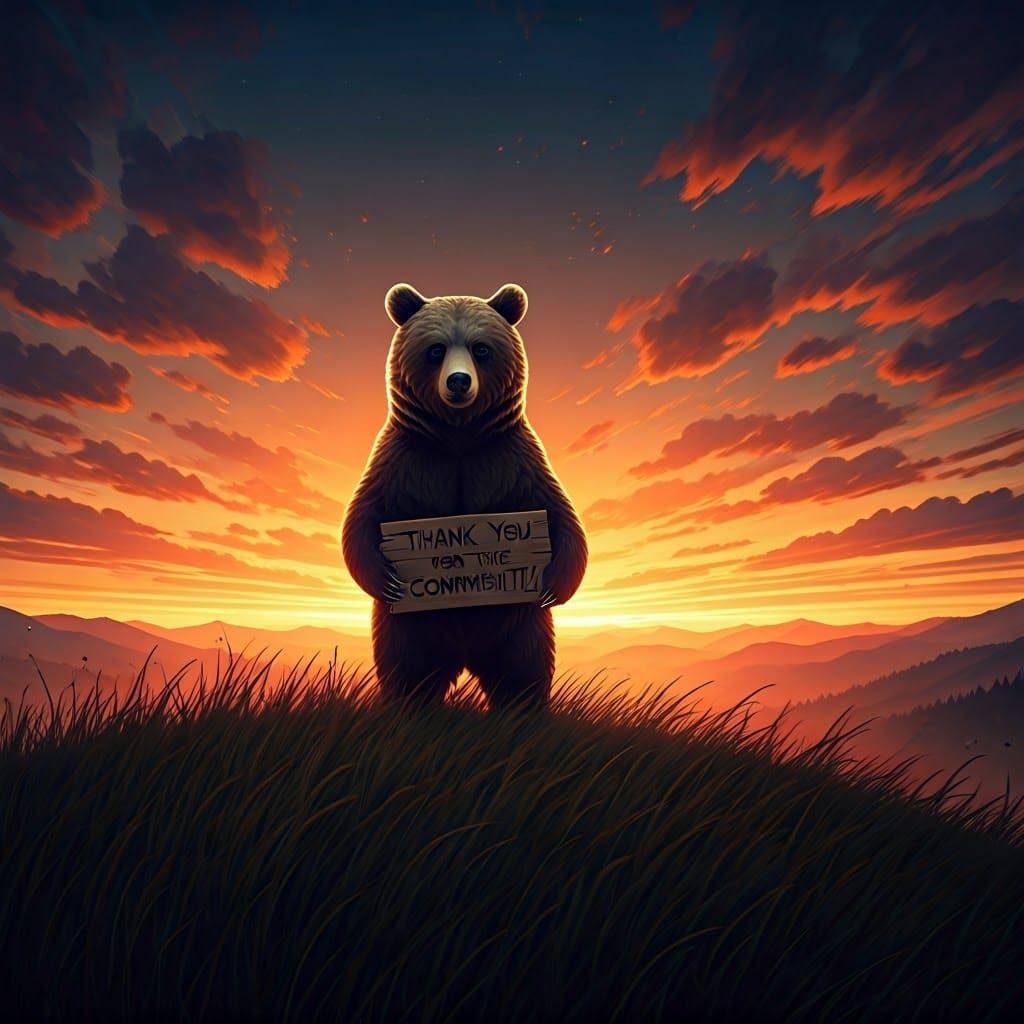 Bear in Grateful Sunset Landscape