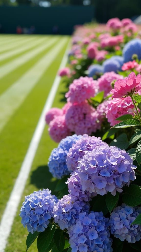 Wimbledon Court with Hydrangeas in Anderson-esque Style