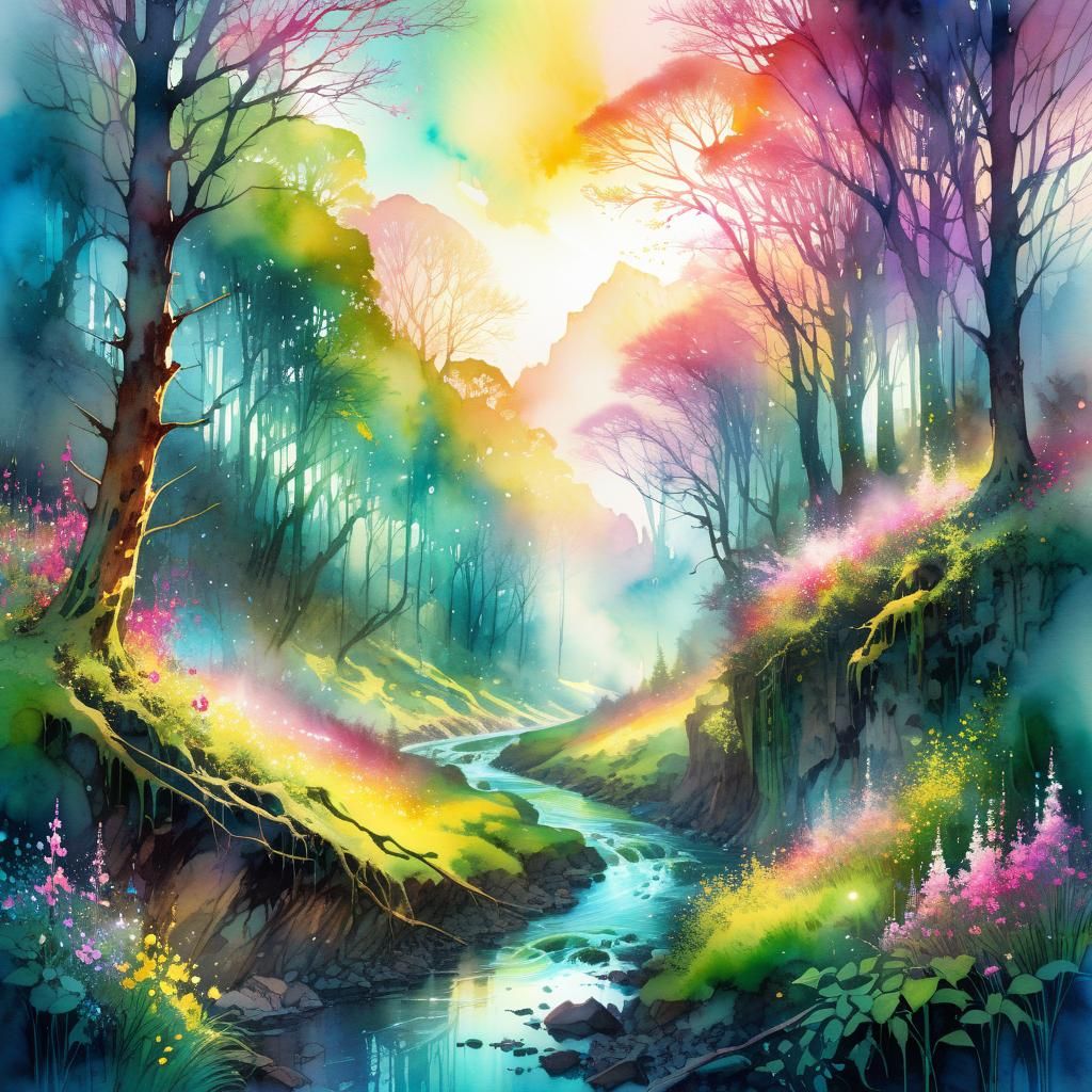 Spring Forest Watercolor Dreamscape