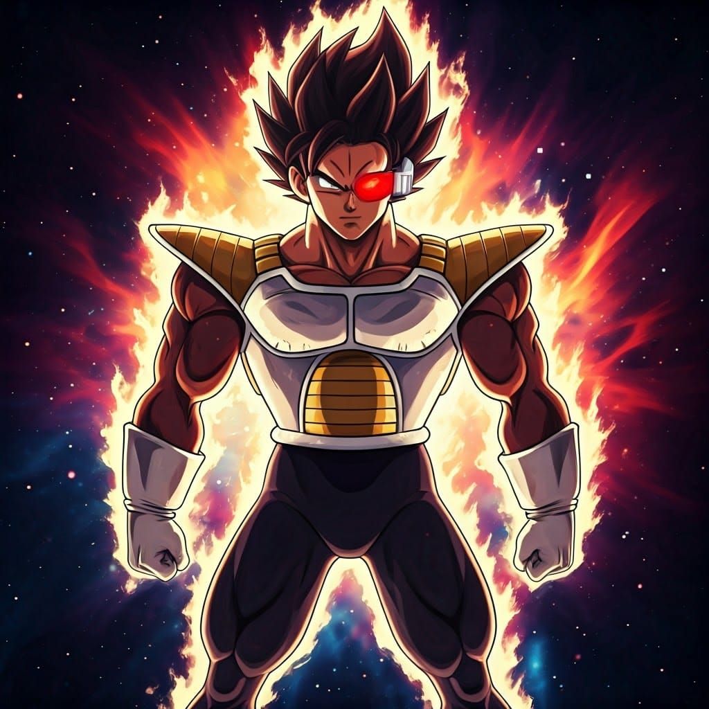 Epic Saiyan Warrior in Celestial Nebula