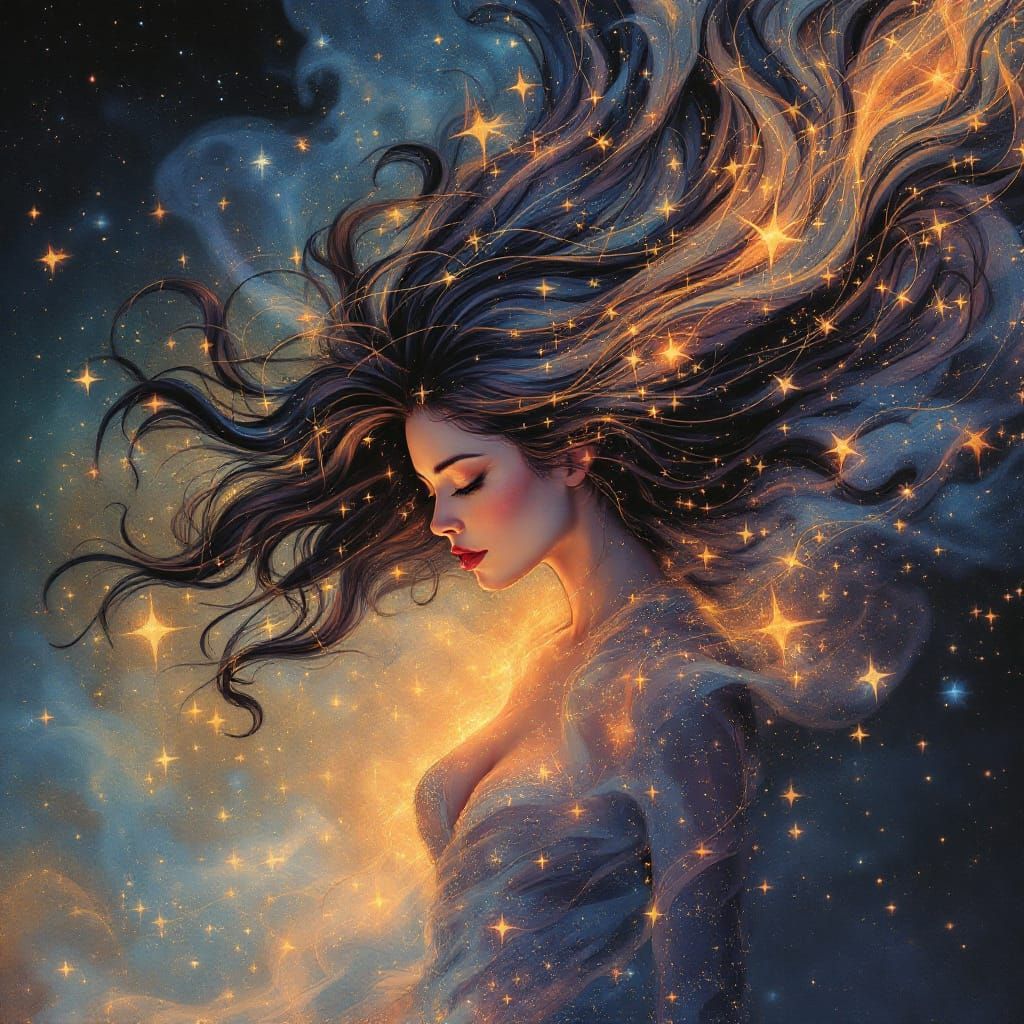 Cosmic Star Woman: Ethereal Fantasy Art
