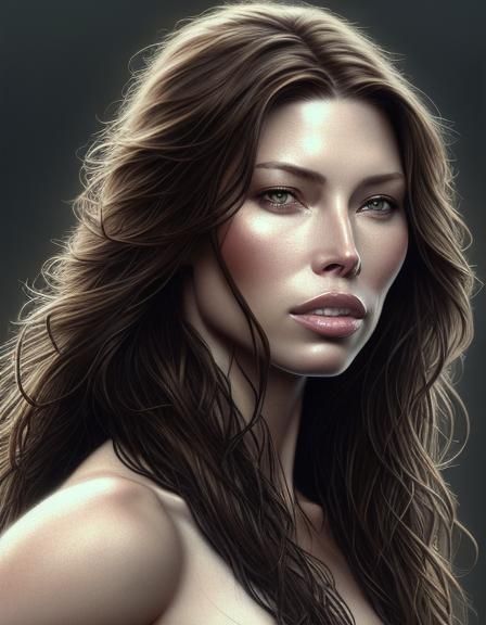 Portrait of Young Woman in Digital Painting Style