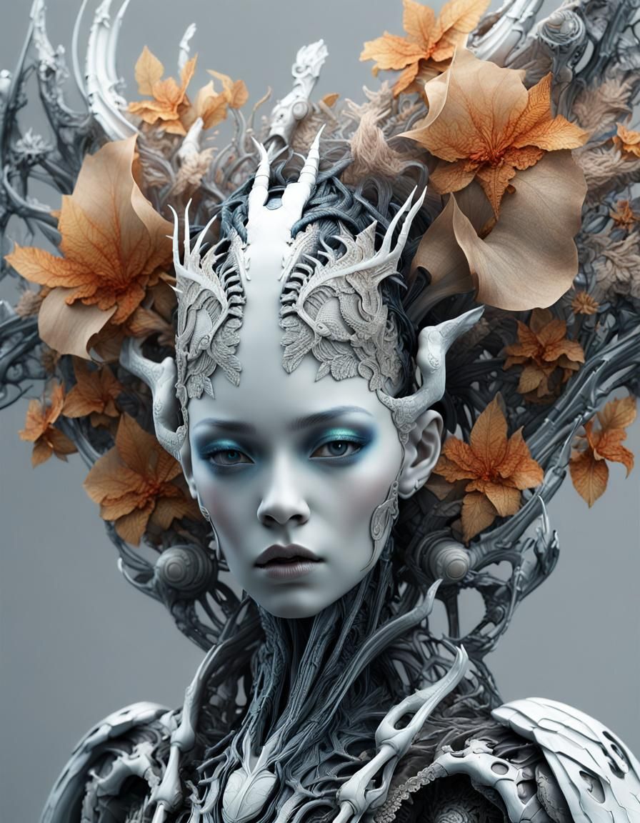 Biomechanical Cyborg Death Angel in Art Nouveau Style