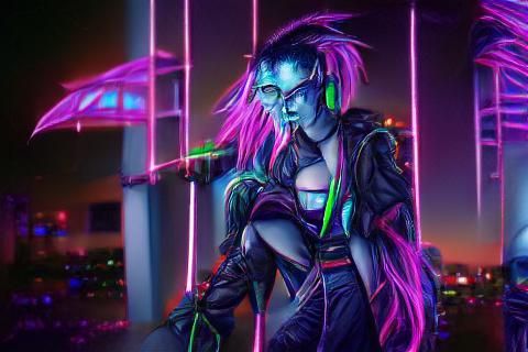 Neon Night Elf in Cyberpunk Synthwave Style