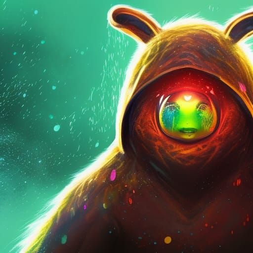 Hooded alien bear creature