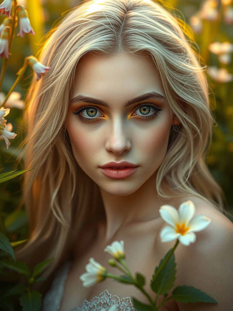 Ethereal Blonde Siren in Art Nouveau Style