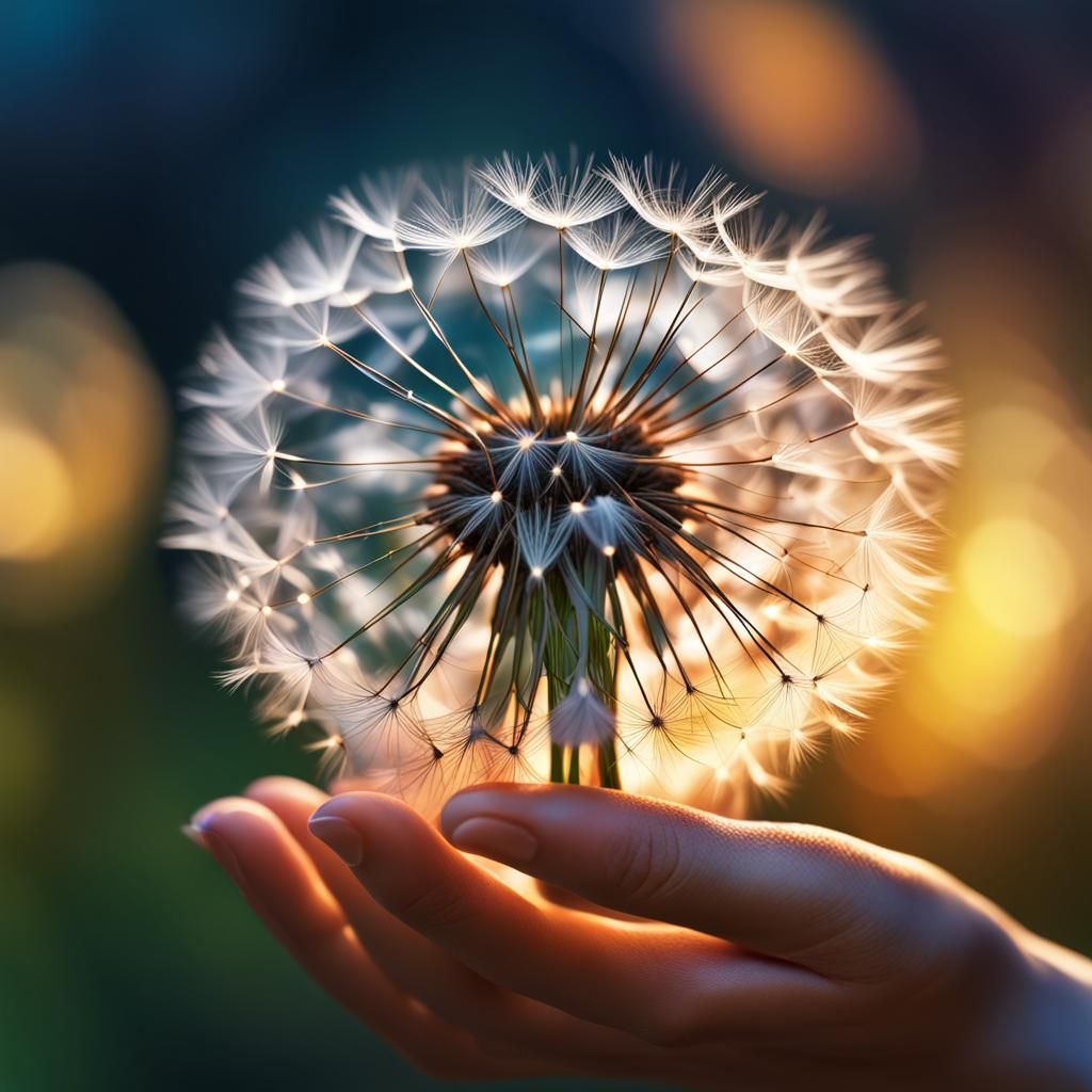 Luminescent Dandelion Seeds in Hyperrealistic Style