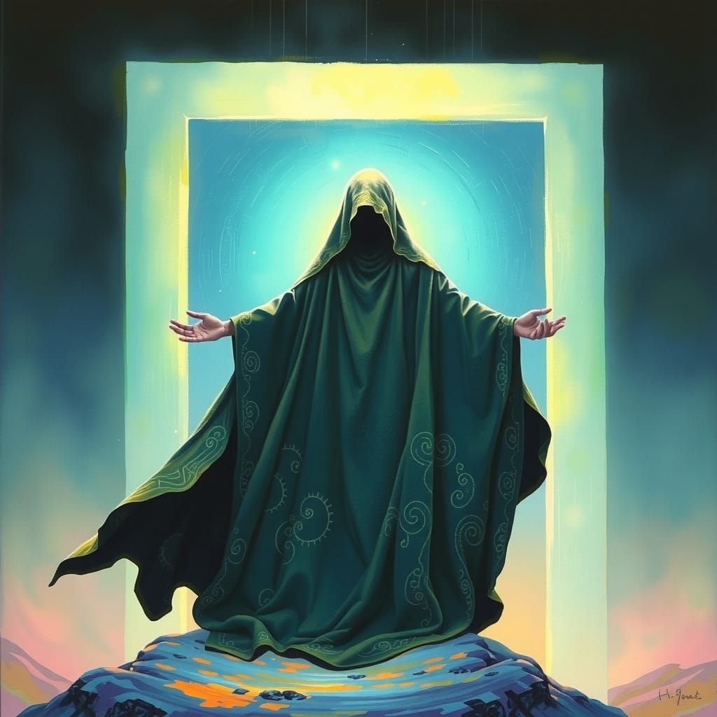 Ethereal Portal Guardian in Mystical, Biomechanical Style