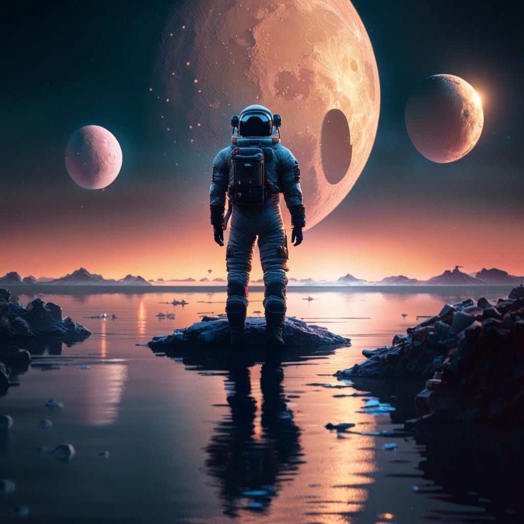 Astronaut Witnessing Spaceship Launch on Distant Moon