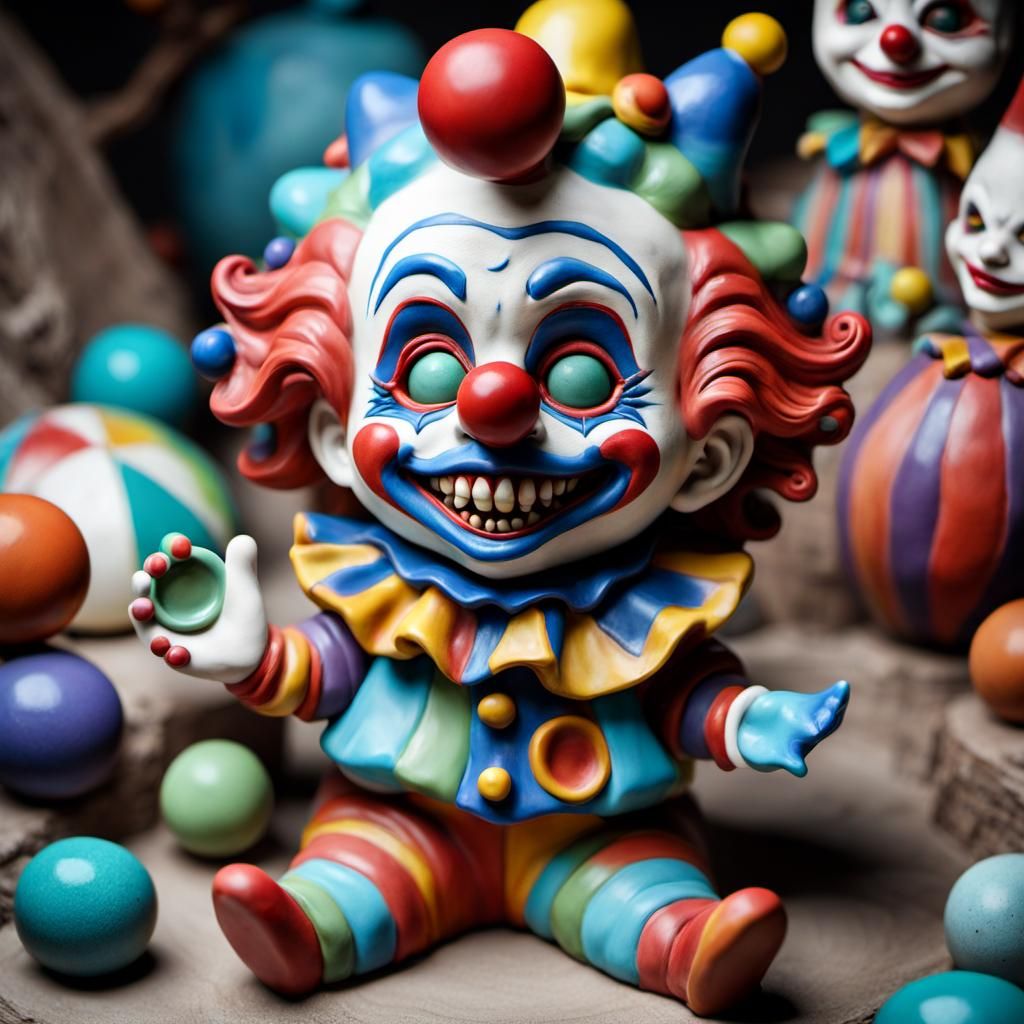 Colorful Chibi Clown Ceramic Composition