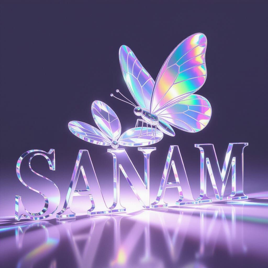 Iridescent Crystal "Sanam" Name with Shimmering Butterfly